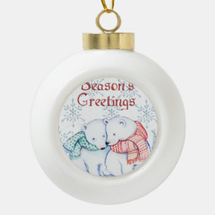 Niedliche Polarbären in Rot und Grün Keramik Kugel-Ornament