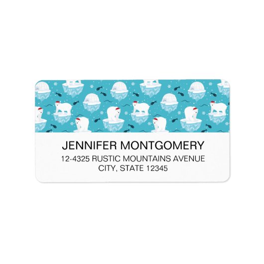 Niedliche Polarbären in Weihnachtsmannmützen Weihn Adressaufkleber (Vorne)