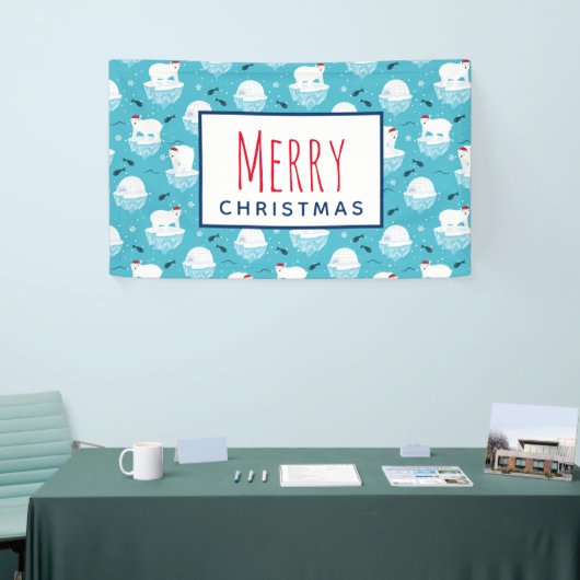 Niedliche Polarbären in Weihnachtsmannmützen Weihn Banner (Messeveranstaltung)