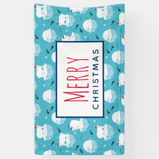 Niedliche Polarbären in Weihnachtsmannmützen Weihn Banner (Vertikal)