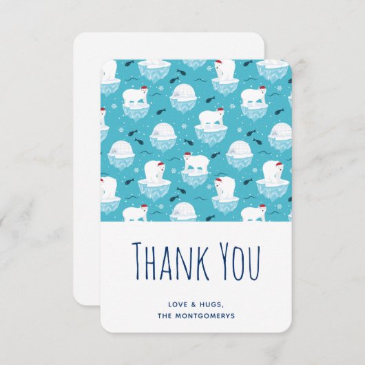 Niedliche Polarbären in Weihnachtsmannmützen Weihn Dankeskarte (Vorne/Hinten)
