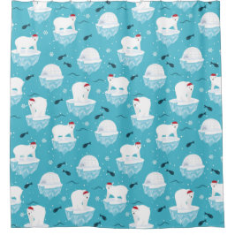 Niedliche Polarbären in Weihnachtsmannmützen Weihn Duschvorhang