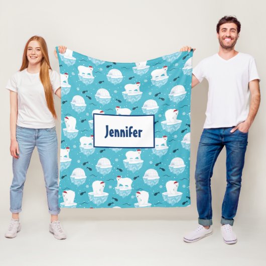 Niedliche Polarbären in Weihnachtsmannmützen Weihn Fleecedecke (Beispiel)