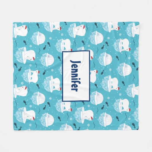 Niedliche Polarbären in Weihnachtsmannmützen Weihn Fleecedecke (Vorderseite (Horizontal))