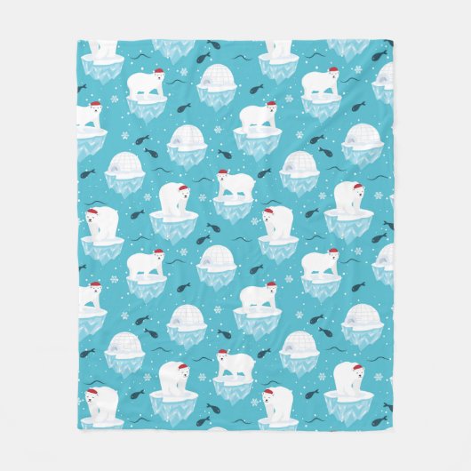 Niedliche Polarbären in Weihnachtsmannmützen Weihn Fleecedecke (Vorderseite)