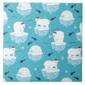 Niedliche Polarbären in Weihnachtsmannmützen Weihn Fliese (Vorderseite)