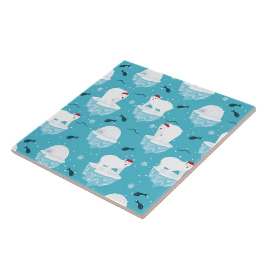Niedliche Polarbären in Weihnachtsmannmützen Weihn Fliese (Seite)