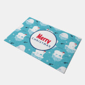 Niedliche Polarbären in Weihnachtsmannmützen Weihn Fußmatte (Schrägansicht)