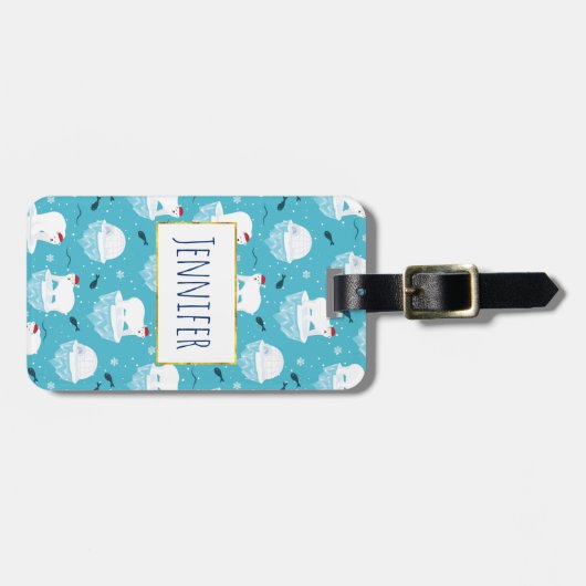 Niedliche Polarbären in Weihnachtsmannmützen Weihn Gepäckanhänger (Vorderseite horizontal)