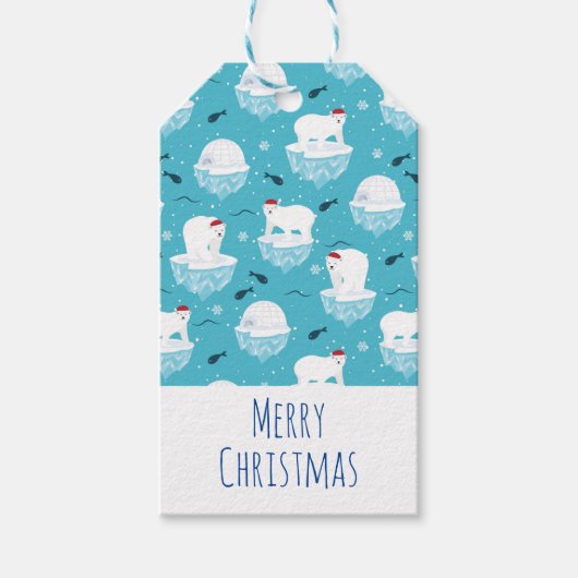 Niedliche Polarbären in Weihnachtsmannmützen Weihn Geschenkanhänger (Vorderseite)