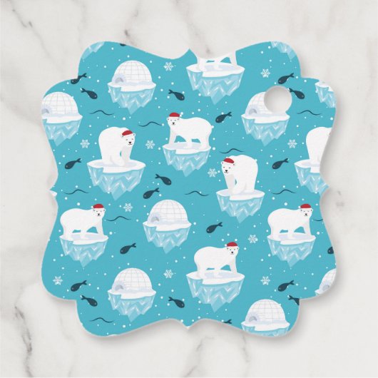 Niedliche Polarbären in Weihnachtsmannmützen Weihn Geschenkanhänger (Rückseite)