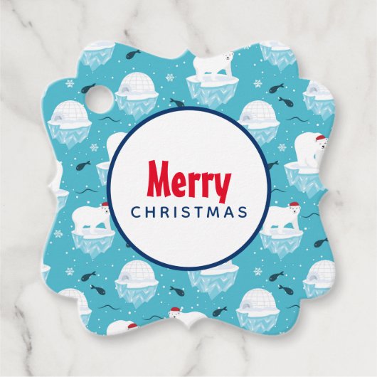 Niedliche Polarbären in Weihnachtsmannmützen Weihn Geschenkanhänger (Vorderseite)