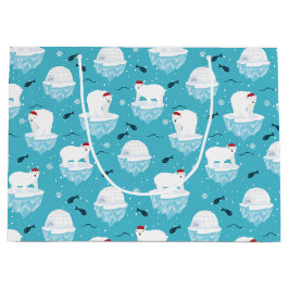 Niedliche Polarbären in Weihnachtsmannmützen Weihn Große Geschenktüte