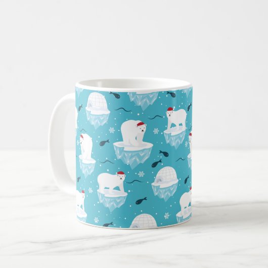 Niedliche Polarbären in Weihnachtsmannmützen Weihn Kaffeetasse (Vorderseite Links)
