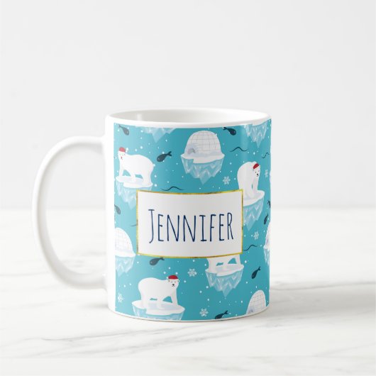 Niedliche Polarbären in Weihnachtsmannmützen Weihn Kaffeetasse (Links)