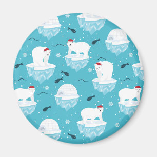 Niedliche Polarbären in Weihnachtsmannmützen Weihn Magnet