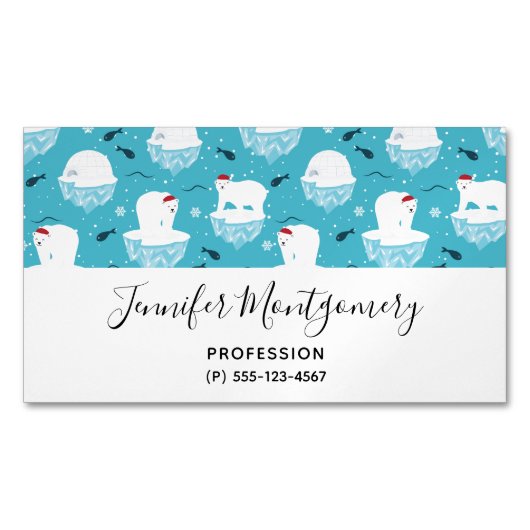 Niedliche Polarbären in Weihnachtsmannmützen Weihn Magnetische Visitenkarte (Vorderseite)