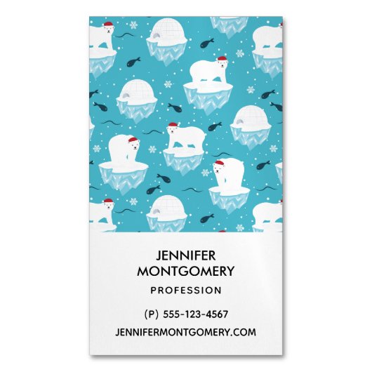 Niedliche Polarbären in Weihnachtsmannmützen Weihn Magnetische Visitenkarte (Vorderseite Vertikal)