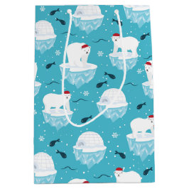 Niedliche Polarbären in Weihnachtsmannmützen Weihn Mittlere Geschenktüte