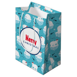 Niedliche Polarbären in Weihnachtsmannmützen Weihn Mittlere Geschenktüte