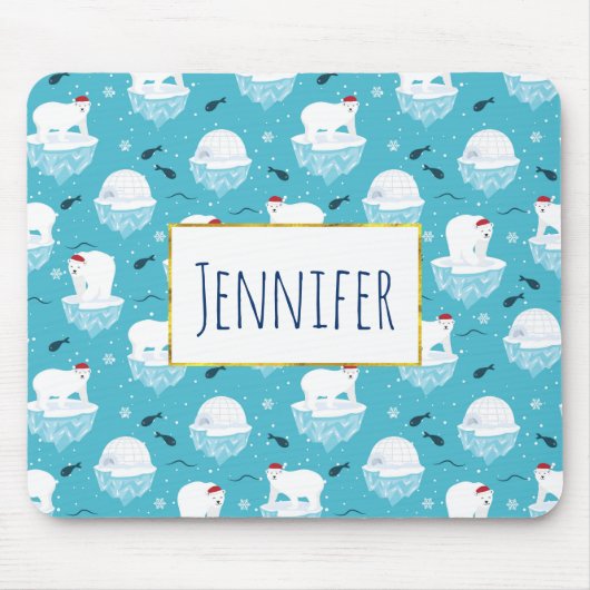 Niedliche Polarbären in Weihnachtsmannmützen Weihn Mousepad (Vorne)