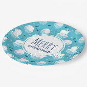 Niedliche Polarbären in Weihnachtsmannmützen Weihn Pappteller (Schrägansicht)