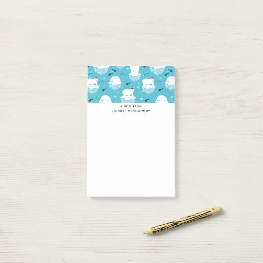 Niedliche Polarbären in Weihnachtsmannmützen Weihn Post-it Klebezettel (Auf Schreibtisch)