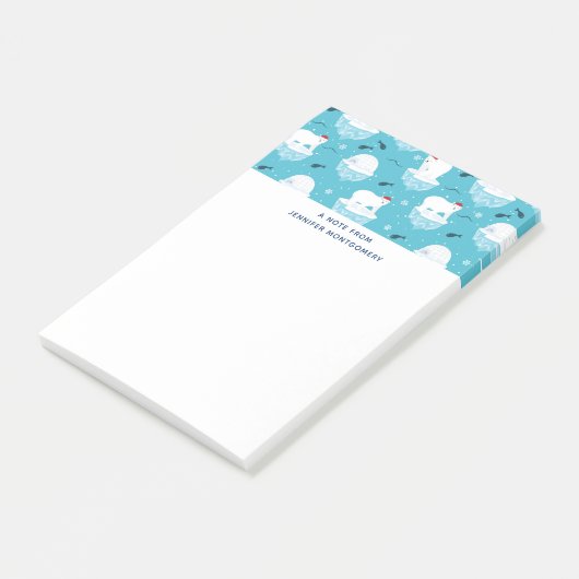 Niedliche Polarbären in Weihnachtsmannmützen Weihn Post-it Klebezettel (angewinkelt)