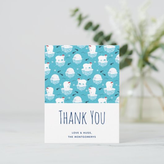 Niedliche Polarbären in Weihnachtsmannmützen Weihn Postkarte (Stehend Vorderseite)