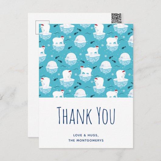 Niedliche Polarbären in Weihnachtsmannmützen Weihn Postkarte (Vorne/Hinten)