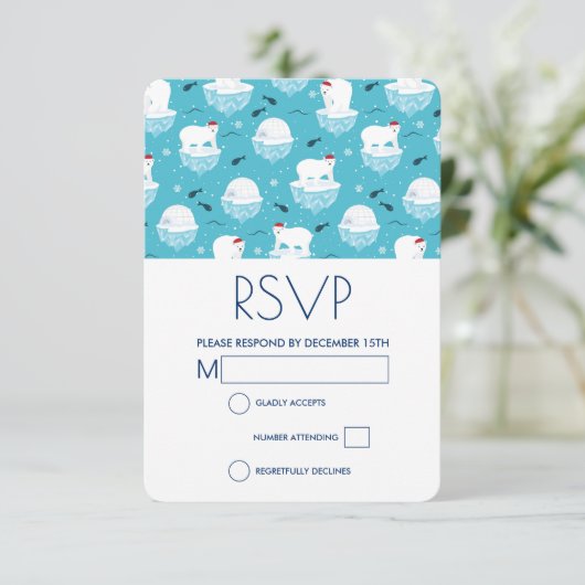 Niedliche Polarbären in Weihnachtsmannmützen Weihn RSVP Karte (Stehend Vorderseite)