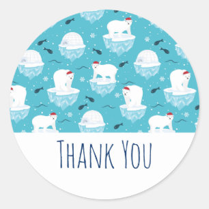 Niedliche Polarbären in Weihnachtsmannmützen Weihn Runder Aufkleber