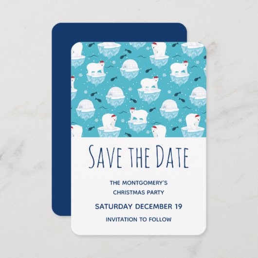 Niedliche Polarbären in Weihnachtsmannmützen Weihn Save The Date (Vorne/Hinten)