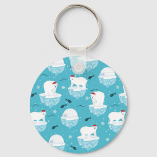 Niedliche Polarbären in Weihnachtsmannmützen Weihn Schlüsselanhänger