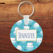 Niedliche Polarbären in Weihnachtsmannmützen Weihn Schlüsselanhänger (Vorderseite)