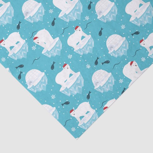 Niedliche Polarbären in Weihnachtsmannmützen Weihn Seidenpapier (Ausschnitt)