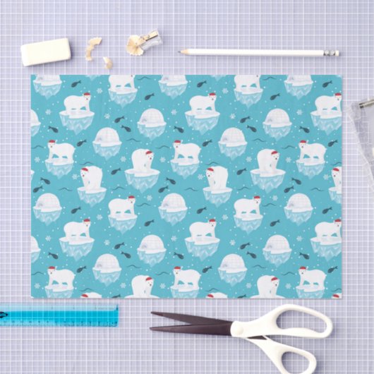 Niedliche Polarbären in Weihnachtsmannmützen Weihn Seidenpapier (Handwerk)