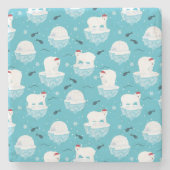 Niedliche Polarbären in Weihnachtsmannmützen Weihn Steinuntersetzer (Vorderseite)