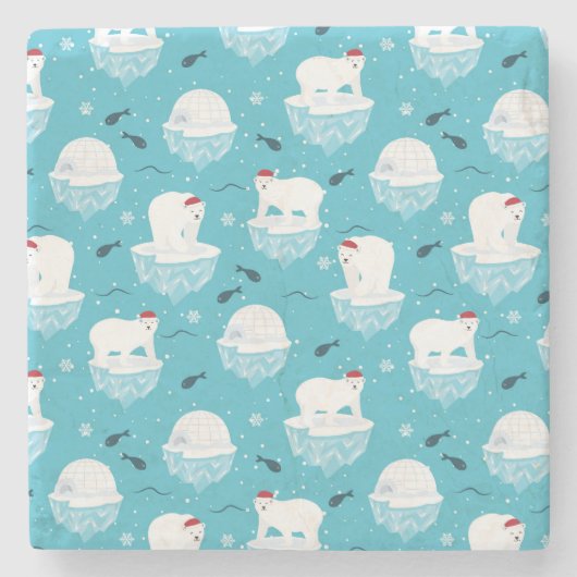 Niedliche Polarbären in Weihnachtsmannmützen Weihn Steinuntersetzer (Vorderseite)