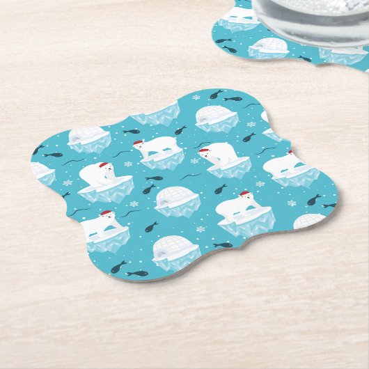 Niedliche Polarbären in Weihnachtsmannmützen Weihn Untersetzer (angewinkelt)