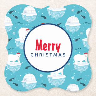 Niedliche Polarbären in Weihnachtsmannmützen Weihn Untersetzer