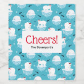 Niedliche Polarbären in Weihnachtsmannmützen Weihn Weinetikett (Einzelnes Label)