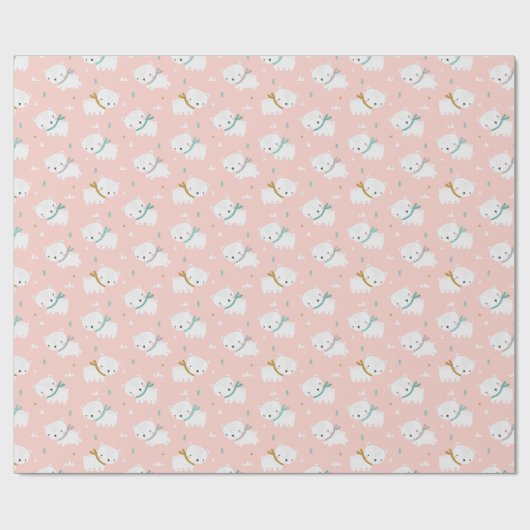 Niedliche Polarbären mit Schals auf hellrosa Geschenkpapier (Flach)