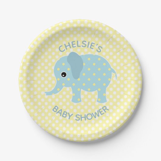 Niedliche Polka Dot Elephant Baby Duschpapier Tell Pappteller (Vorderseite)