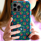 Niedliche Polka-Dot-Kirschen auf Aquamariner Monog Case-Mate iPhone Hülle