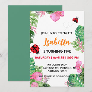 Niedliche Polka dot Ladybug Sommerrosa Blume Gebur Einladung