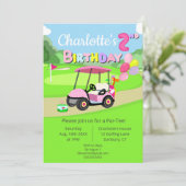 Niedliche Polka Dot Pink Girly Golf Einladung (Stehend Vorderseite)