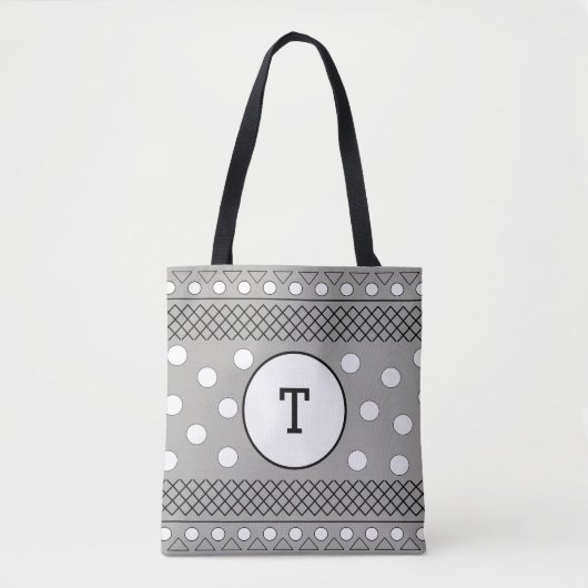 Niedliche Polka Dots Graues Muster Monogramm Tasche (Vorderseite)