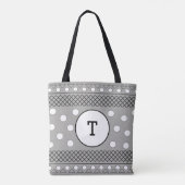 Niedliche Polka Dots Graues Muster Monogramm Tasche (Rückseite)