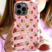 Niedliche Polka-Dotter-Kirschen auf rosa Monogramm Case-Mate iPhone Hülle